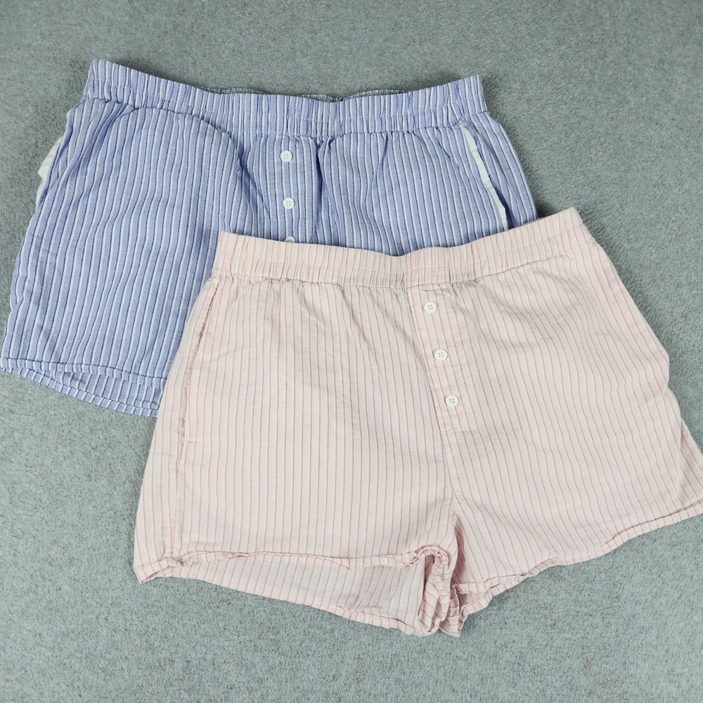 No Boundaries Pajama Shorts Junior L/XL Blue Pink Pinstripe Relaxed Fit Lot Of 2